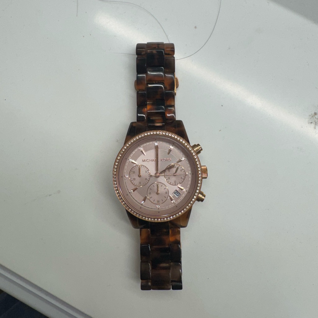 Michael Kors Tortoiseshell Bracelet Watch With Rose Gold Dial